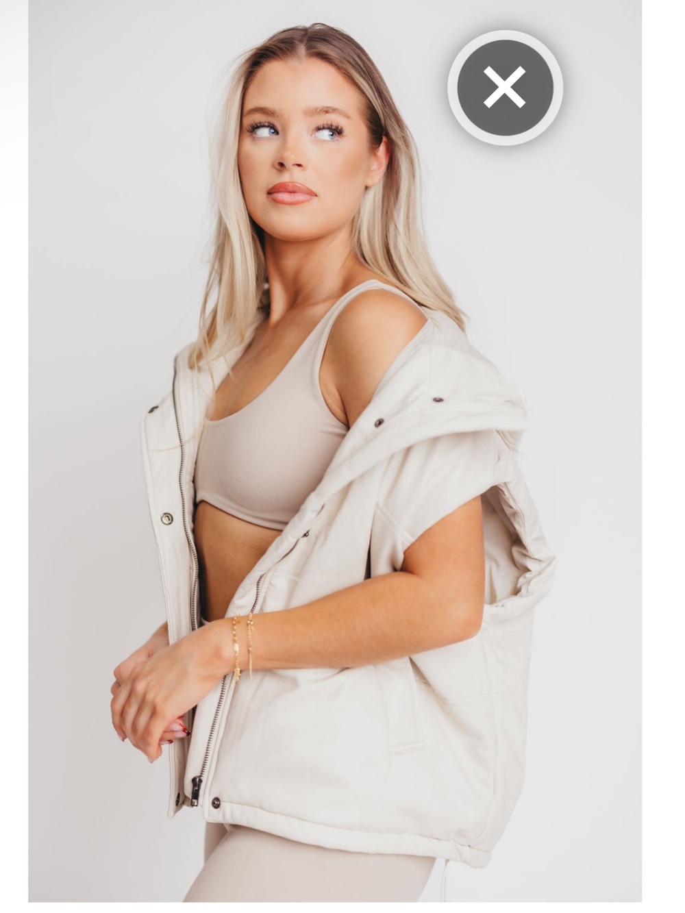 NWT Miou Muse Faux Leather Hooded Puffer Vest Off White/Cream Oversized